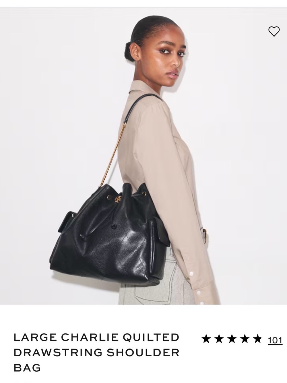 LARGE CHARLIE QUILTED DRAWSTRING SHOULDER BAG - Picture 3 of 6